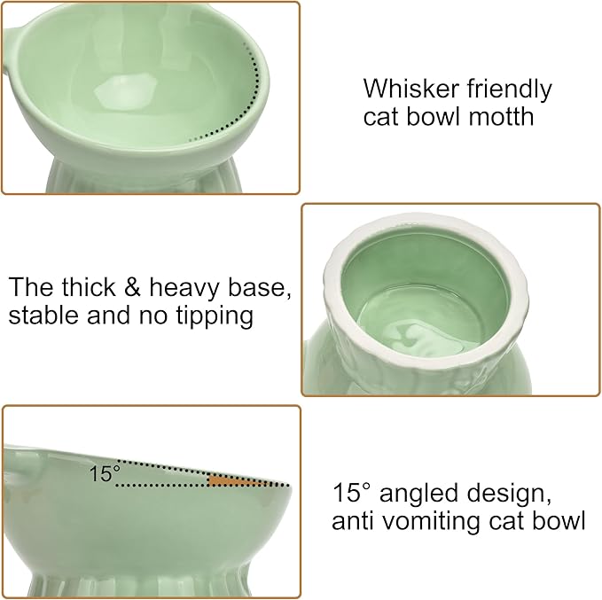 Elevated Cat Food Bowl,8 Oz Ceramic Raised and Tilted Water Bowl,Anti Vomiting and Protect Pets Spines Dishes for Fat Faced Cat, Indoor Cats,Kitten,Small Dog (Pink)