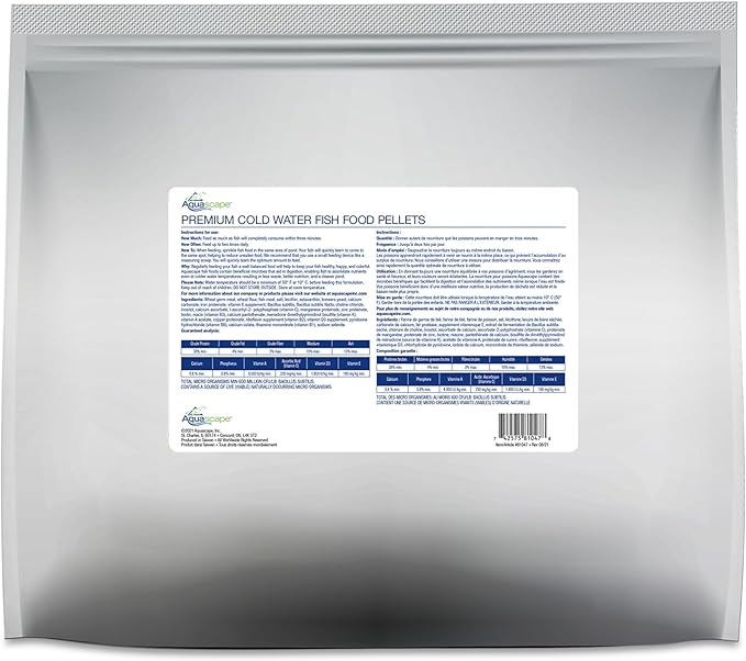 Aquascape 81047 Premium Cold Water Fish Food Pellets for Large Pond Fish, Large Pellet, 11 Pounds