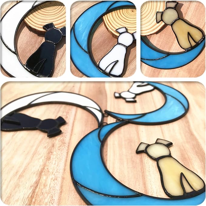 Stained Glass Rainbow Bridge White Dog Memorial Gifts for Loss of Dog Sympathy Remembrance Suncatcher, Angel Wings Pet Loss Bereavement Gifts in Memory of Pet Passing Away Window Hanging.
