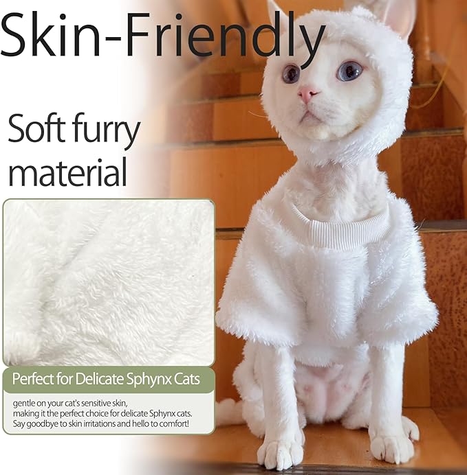 Warm Fleece Lined Winter Clothing for Sphynx & Devon Rex Cats | Soft Faux Lamb Wool | Cozy and Comfortable (Sheep Costume,XL About 4-4.5kg/8.8-9.9pounds)