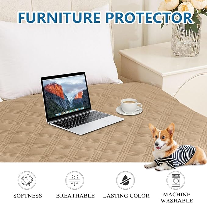 hyha Waterproof Dog Blanket, Reversible Pet Bed Blanket, Soft Sofa Couch Cover for Dogs Washable, Waterproof Pet Couch Covers for Sofa Puppy Cats Furniture Protector(82"x120", Camel/Beige)