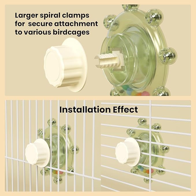 Bird Mirror Toys for Cage,Parakeet Rotating Sound Wheel Toy,Budgie Training Colorful Interactive Chew Toys for Canaries Lovebirds Conures Cockatiels cage Accessories (2, Green)