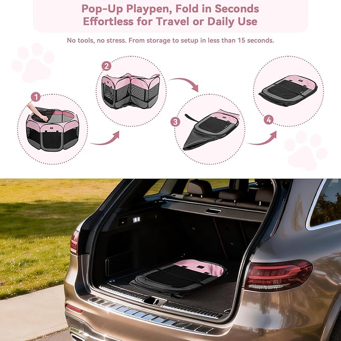 Portable Indoor Dog Playpen for Small Dogs & Puppies by A 4 Pet – 40.55" Pop-Up Soft Puppy Playpens with Bowl, Waterproof Floor, Calm Safe Space for Home, Travel & Daily Use