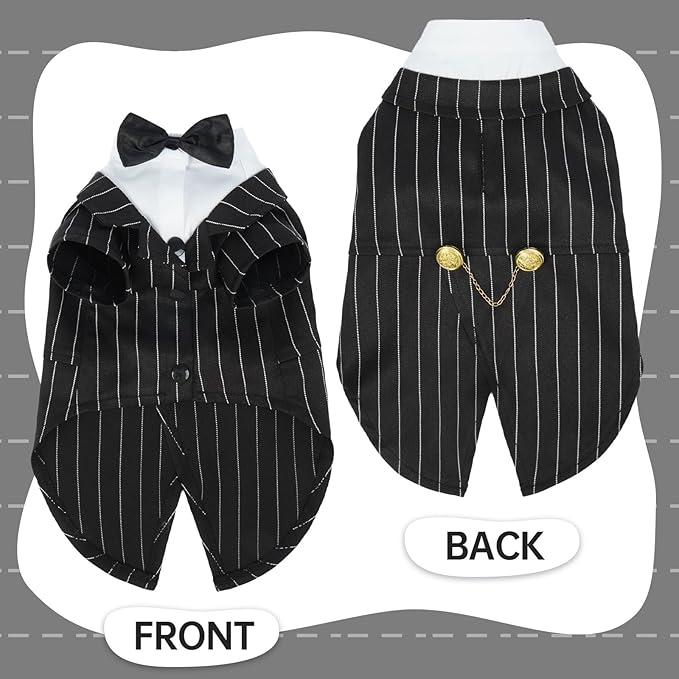 QBLEEV Cat Tuxedo Suit, Sphynx Cat Suit with Bow Tie, Cat Halloween Costumes, Kitten Formal Attire Wedding Birthday Onesie Clothes for Male Female Hairless Cats