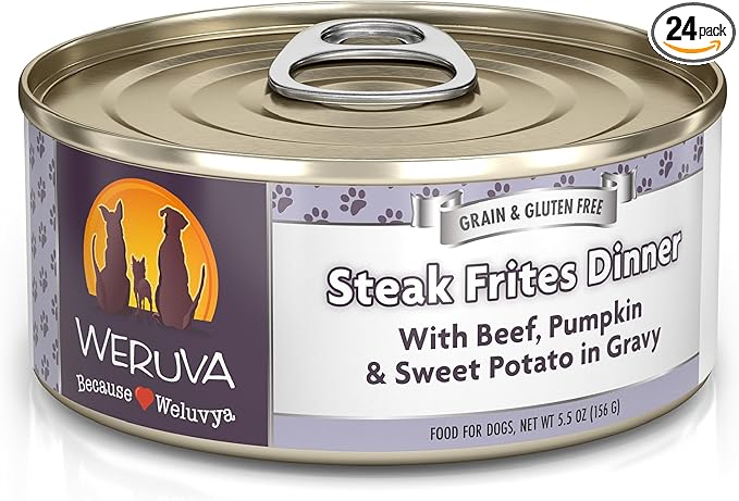 Weruva Classic Dog Food, Steak Frites with Beef, Pumpkin & Sweet Potato in Gravy, 5.5oz Can (Pack of 24)