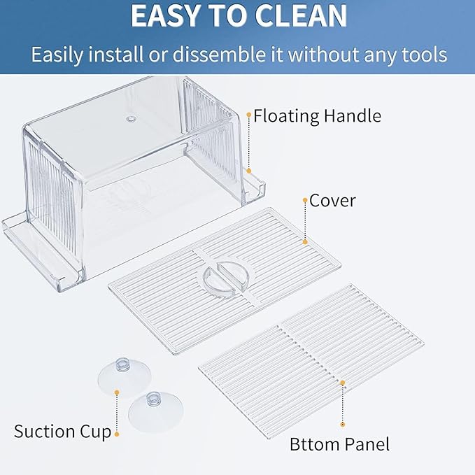 1/2 Fish Acclimation Box - Acrylic Hatchery Incubator Tank, Fish Breeder Box with 2 Suction Cups | Easily Install Breeding Isolation Box, Floating Breeding Box for Baby Fishes Shrimp Betta Guppy
