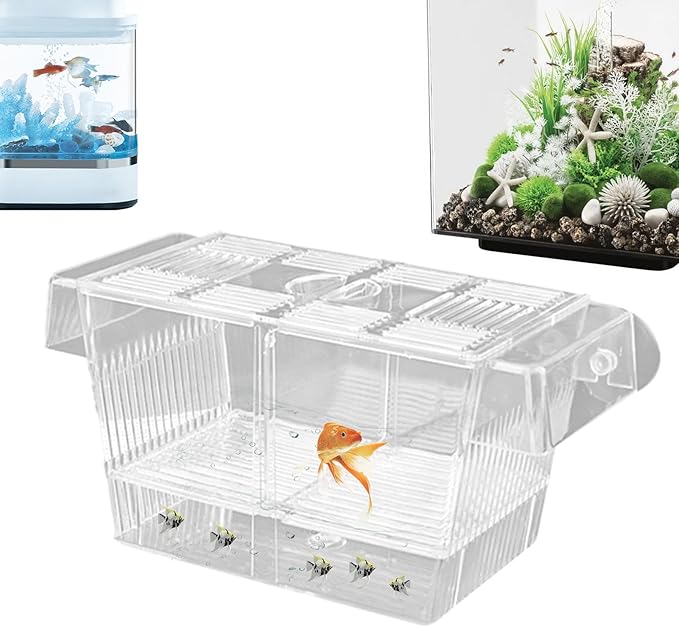 1/2 Fish Breeding Box - Aquarium Breeder Box, Fish Acclimation Box with 2 Suction Cups | Easily Install Fish Isolation Box, Acrylic Aquarium Hatchery Incubator for Baby Fishes Shrimp Betta Guppy