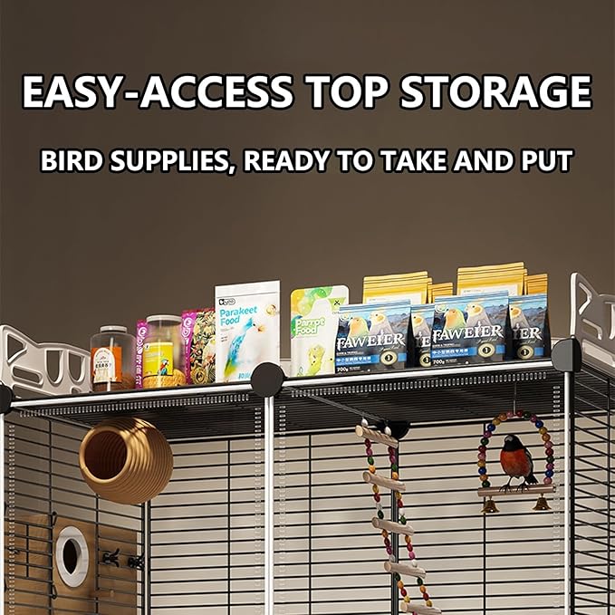 Large Parrot Cage with Acrylic Doors, 4 Casters, Perch & Feeder, Detachable Drawer, Ideal for Cockatiels, Budgies, Conures, Indoor/Outdoor Use – Spacious White Birdcage (White, 72 * 36 * 106cm)