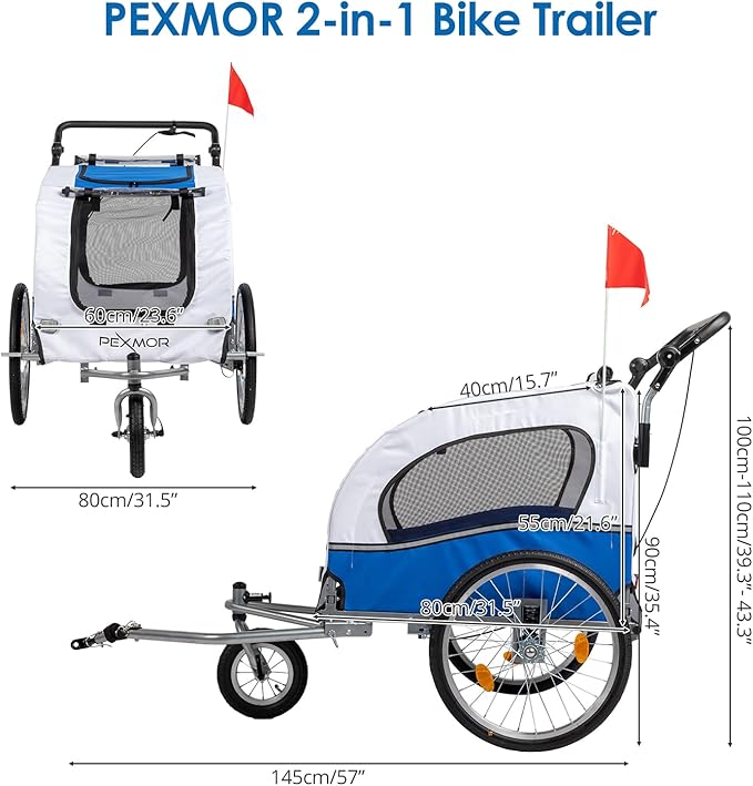 PEXMOR 2-in-1 Dog Bike Trailer, Pet Stroller Bike Trailer for Dogs w/Universal Hitch, Dog Cart for Bicycle Wagon Cargo Carrier w/Shock Absorber & Universal Wheel