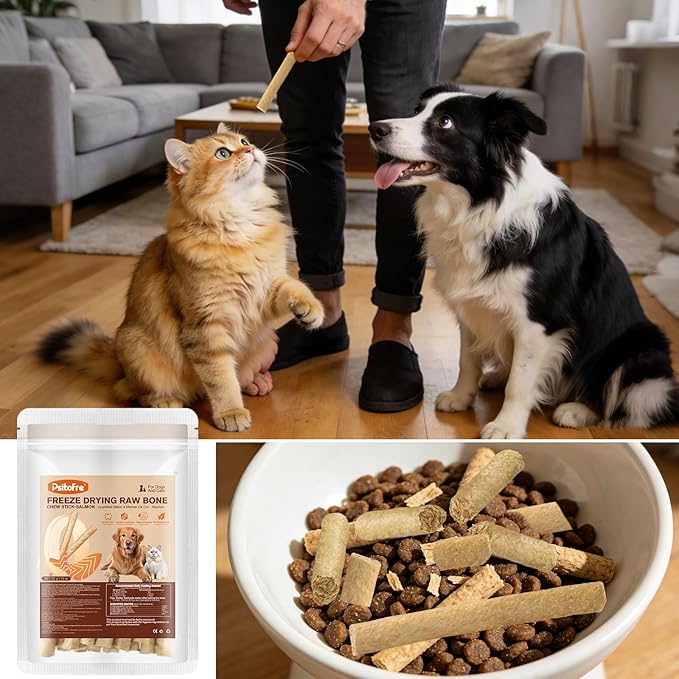 Freezed Dried Cat Teething Sticks, Cat Chew Stick for Dental Care, 1.74 oz Salmon and Chicken Flavour Cats Treats, Feline Freshens Breath Snacks