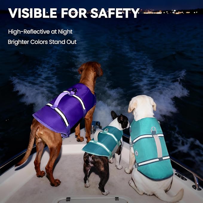 VIVAGLORY Rip Stop Dog Life Vest, Swimming Vest with Handle, Buoyancy for Doggy Puppy, Dog Life Jacket for Swimming & Boating, S, Turquoise