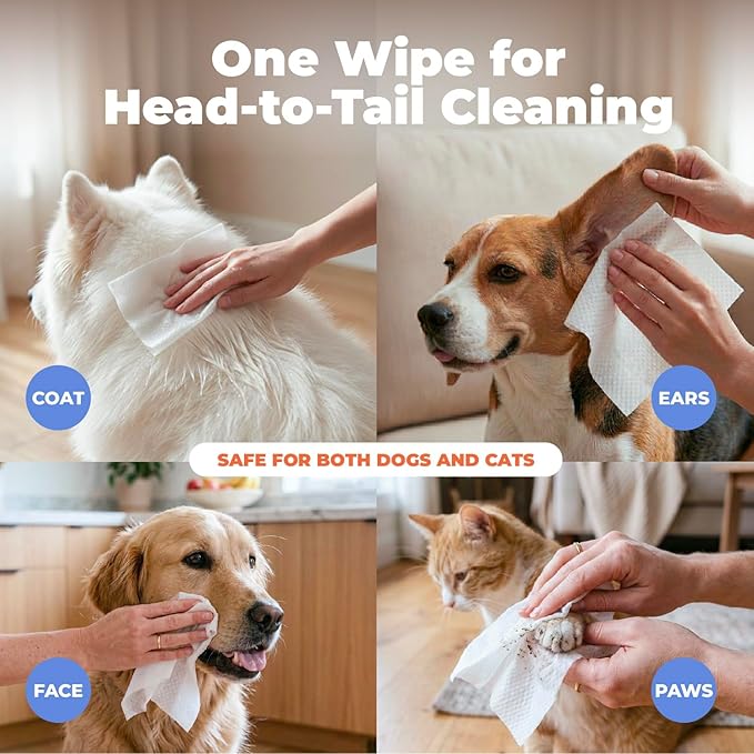 Best Pet Supplies 8" x 9" Large Dog Wipes - Cleaning and Deodorizing for Paws and Coat - Gentle Formula with Lavender Vitamin E for Puppies and Cats - 400 Count