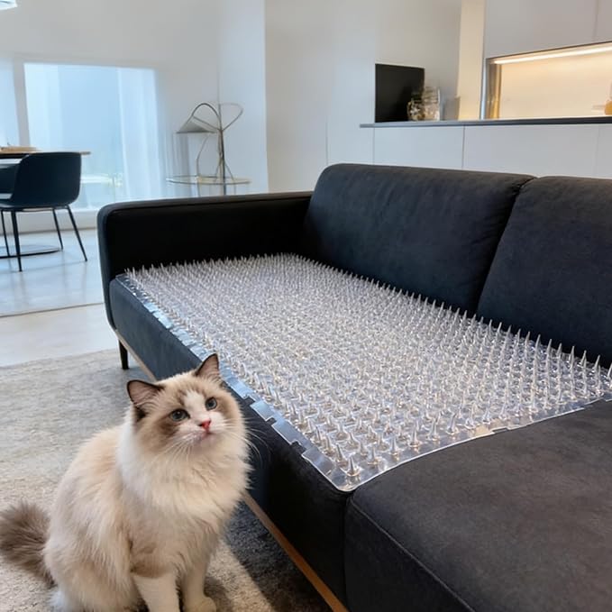 Pet Deterrent Mat with Spikes, Cat Scat Mat for Couch, Keep Dogs Off Furniture, Reusable Cat Repellent Mat for Indoor/Outdoor Use, 4 Pack (Clear)