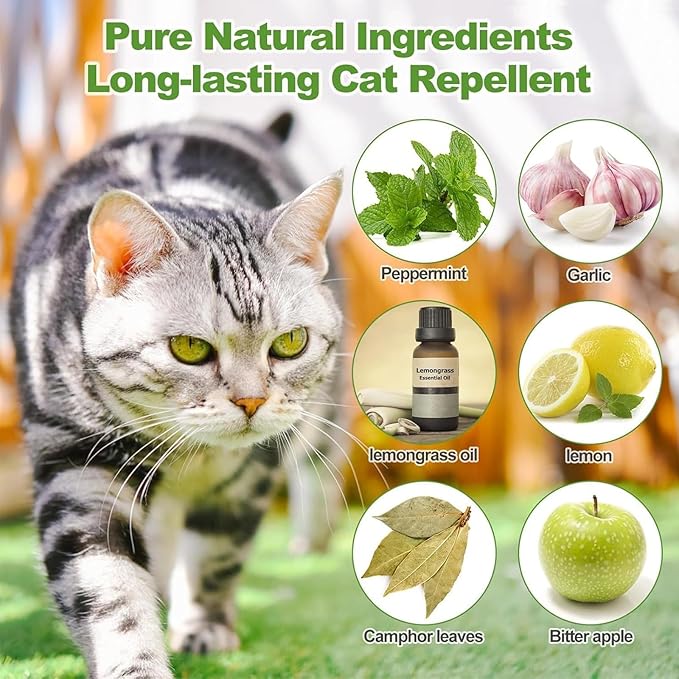Cat Repellent Outdoor & Indoor, Natural Safe Cat Deterrent Essential Oils Ball Keep Cats Out of Yard Permanently, Effectively Prevents Scratching Biting Urinating, Protect Gardens & Furniture (10 Pcs)