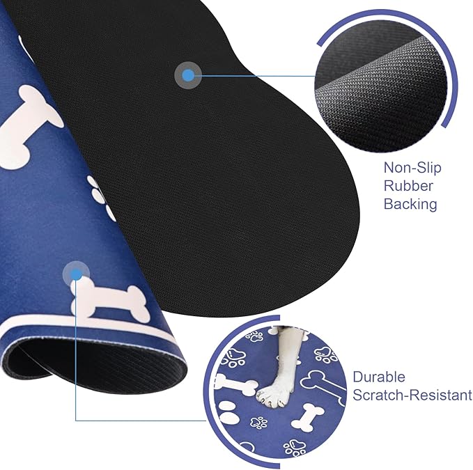 Dog Cat Mat for Food and Water,Rapid Absorbent Pet Feeding Mat, Bone Shaped Dog Placemat Bowl Mat with Rubber Backing,No Stains Pet Food Mats Indoor, Pet Accessories Supplies,Blue 17"×29"