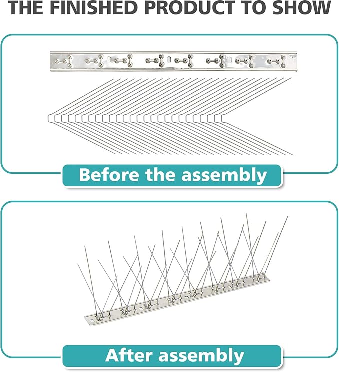 KKY Bird Spikes Stainless Steel Base, Metal Bird Repellent Nail Fence kit, can be Used to Stop Pigeons and Other Small Birds, Covering 21.6 feet 20 Packs