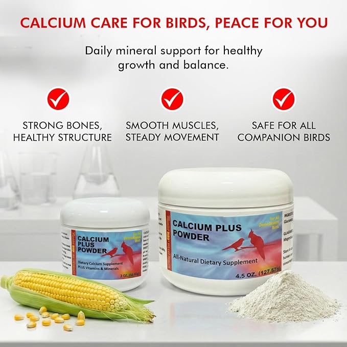 Morning Bird Calcium Plus Powder for Birds 4.5 oz – Calcium Supplement with Vitamin & Protein Powder – Supports Bone Health, Muscle Function & Digestive Balance – Easy-to-Mix Calcium Formula