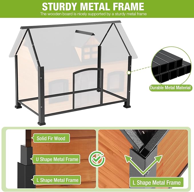 Gutinneen Extra Large Heated Dog House for Outside XL Insulated Dog House Outdoor Weatherproof with Safe Heating Pad, 6-Sided Thermal Liner, Chew-Proof Metal Frame for Medium to Large Dog Breeds