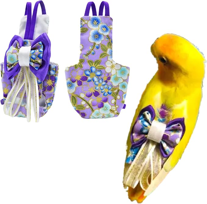 Bird Flight Suits Diapers, Parrot Flight Suits Diapers for Monk Parakeets, Cockatiels Flight Suits, Parrot Clothes, Bird Training Nappy Suit Liners Clothes (L, Purple-B)
