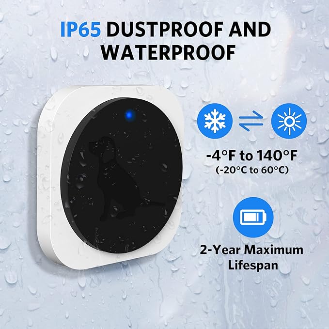 Dog Bells to Go Outside, Wireless Dog Doorbell Operating at 1000 Feet with Chew Resistant IP65 Waterproof Touch Button, CD Quality Sound & 4 Notification Modes