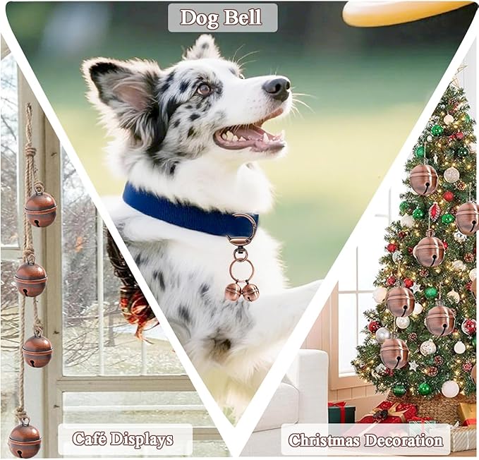 Copper Dog Bells for Collars with Quick-Release Clasp - Audible Safety Trackers for Medium to Large Dogs, Outdoor Collar Accessories(Glossy Copper+Copper, 2-Pack)