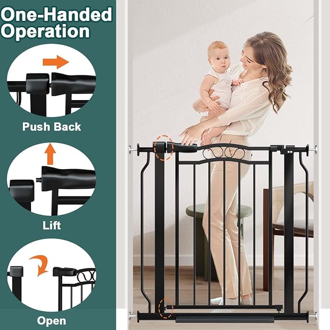 Fairy Baby 62.5"-71.6" Extra Wide Baby Gate Pressure Mount, Long Large Dog Gate Indoor Doorways Stairs, No Drill Safety Child Gate for Kids with Double Lock, Walk Thru Pet Gate for Puppy Doggy, Black