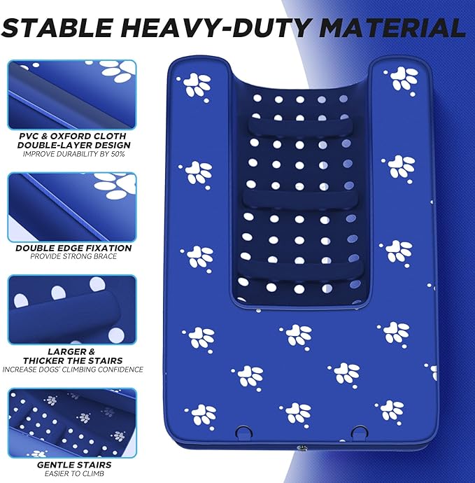 Inflatable Dock Platform, Dog Boat Ramp Floating Non-Slip Oxford and PVC with Water Ramp for Dogs Pool, Dock, Lake with Traction Rope, Manual Air Inflation Pump Dark Blue (4.7ft x 3ft x 6in)