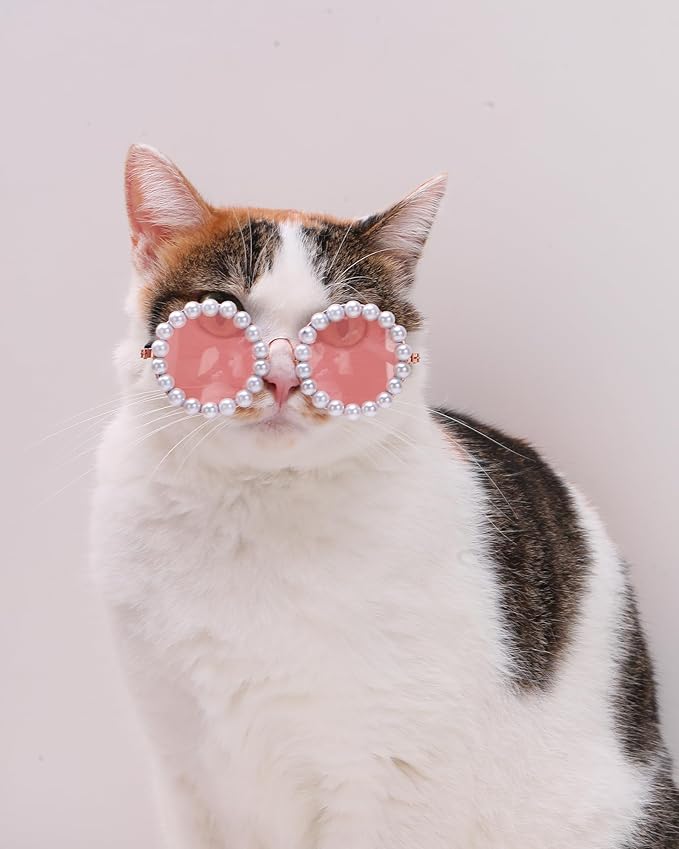 KUDES Cute Dog Sunglasses Pearl Cat Sunglasses Small Medium Breed Girl Holiday Party Pet Costume Accessories (Pink, Small)