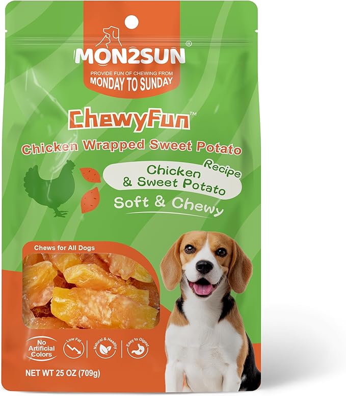 MON2SUN Dog Treats Rawhide Free Chicken Wrapped Sweet Potato Snacks, Gluten & Grain Free, Treats for Puppy and Small Dogs, (Chicken, 1.56 Pound-Pack of 1)