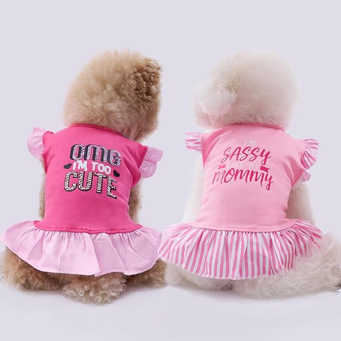 XPUDAC 4 Pieces Pet Dog Dress Shirt Puppy Skirt Cute Doggie Dress Summer Clothes Dog Apparel for Small Dogs and Cats (Pink Angel, X-Small(2-4 Lbs))