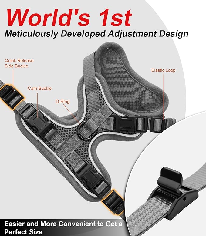 Cat Harness and Leash for Walking Escape Proof Soft Adjustable Cat Leash Breathable Comfortable Vest Easy to Wear Kitten Harness for Outdoor Travel Grey M