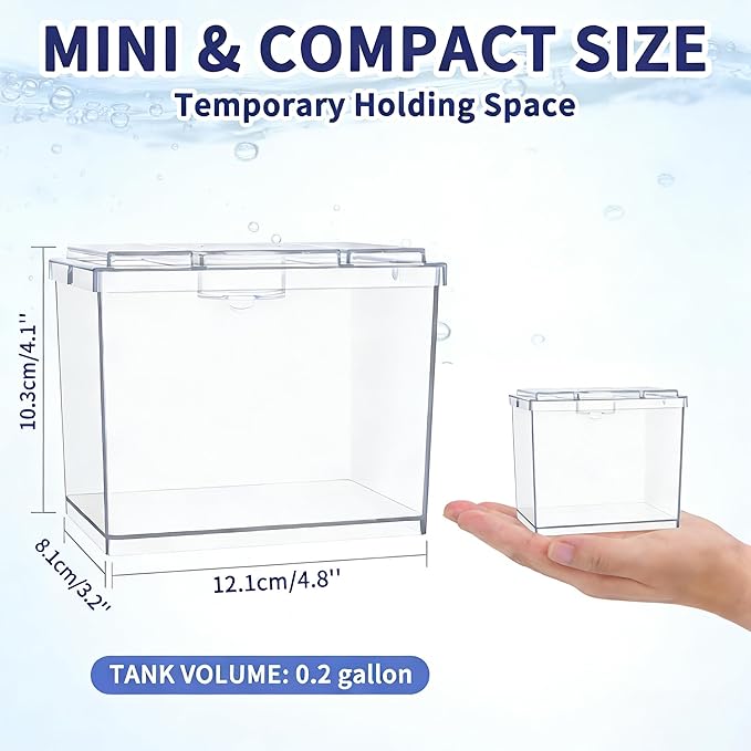 Mini Betta Fish Tank, Small Fish Bowl for Temporary Space, 0.2 Gallon Stackable Cube Tank with Artificial Plants and Gravels for Small Fish, Insect, Shrimp, Crab, Spider. (Pack-2)