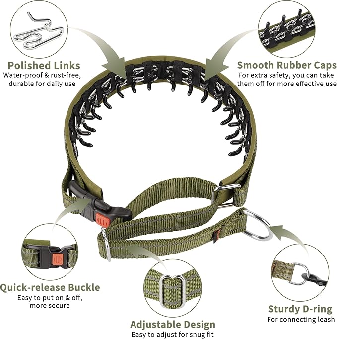Mayerzon Martingale No Pull Collar for Medium Large Dogs German Shepherd Doberman Pitbull, Patented Anti Pull Correction Dog Collar for Safety Walking Training, Reflective, Adjustable(M/L, Army Green)