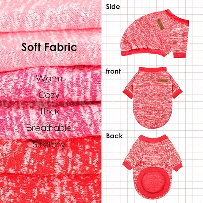 3 Pack Dog Sweaters for Small Dogs Girl Boy Winter Fleece Clothes Warm Soft Dog Sweatshirt Outfit for Dogs Cats Pet Apparel (Rose+Red+Pink, Small)