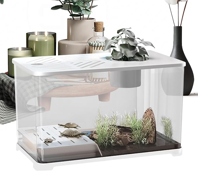 Aquarium Tank - Spacious Glass Fish Tank Setup for Betta Shrimp, Modern Desktop Habitat with Turtle Perch and LED Lighting, Ideal for Home Decor and Plant Cultivation