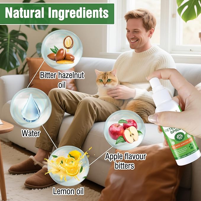 Cat Scratch Deterrent Spray,Natural Cat Repellent Spray for Furniture Indoor & Outdoor, No Scratch Training Aid,Prevent Scratching, Digging & Chewing