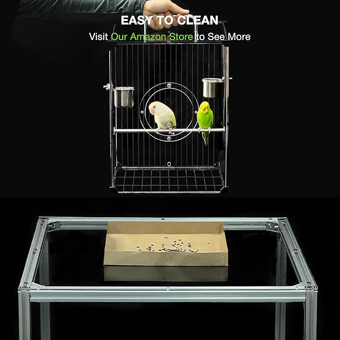 GuineaLoft™ Acrylic-Front Bird Cage (Model-E3) w/Accessories Incl. – Small Bird Cage 1x1x1.33 ft, Crystal-Clear Front View, Spacious Modern Design – Visit The GuineaLoft Store to See More