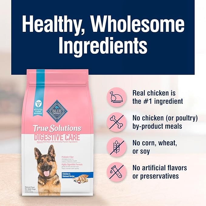 Blue Buffalo True Solutions Digestive Care Natural Dry Dog Food for Adult Dogs, Chicken, 24-lb. Bag
