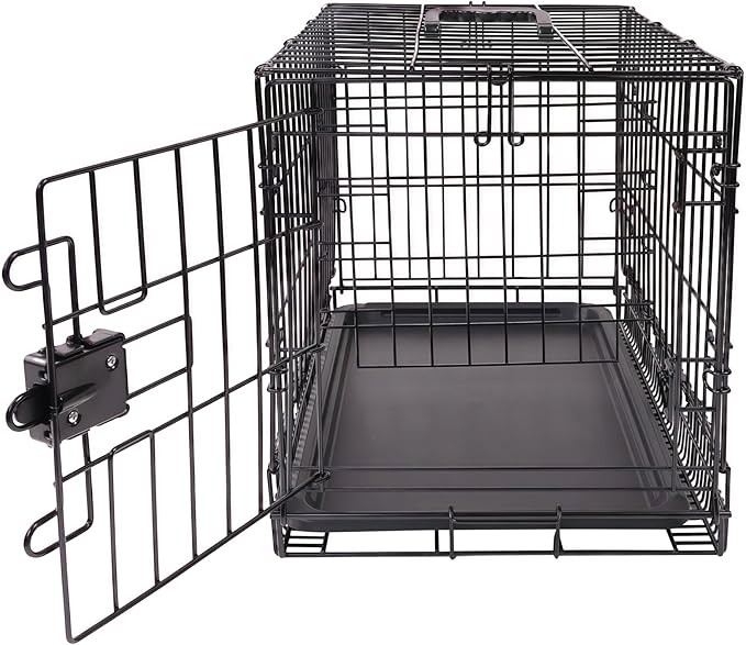 Amazon Basics Durable, Foldable Metal Wire Pet Crate with Tray, Portable and Sturdy for Travel, Single Door, Divider Panel, Perfect Size for Small Dogs, 22 x 13 x 16 in, Black