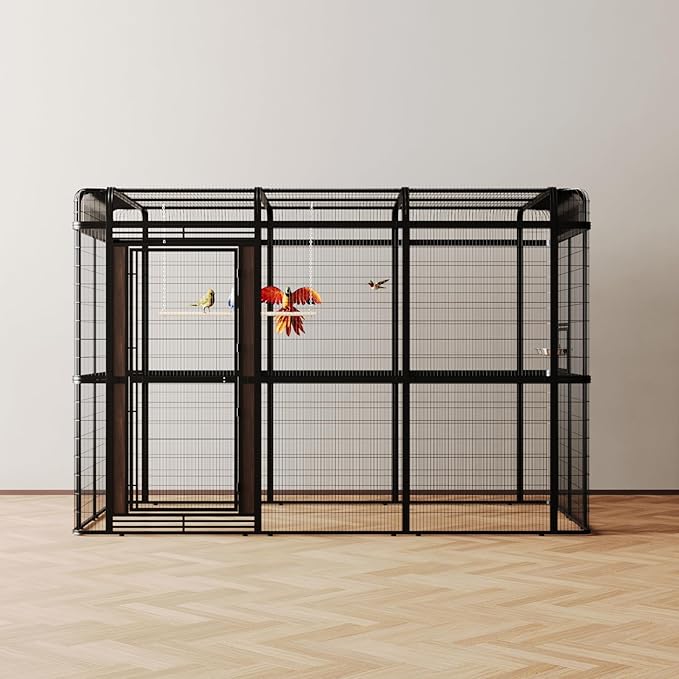 wonline 33.5-Inch Extra Large Bird Cage Extension Part for Parakeets Outdoor Bird Aviary Parrot Cage with Perch, Walk-in Heavy Duty Birdcage for Macaws Canaries Parrots Budgie Lovebirds, Black