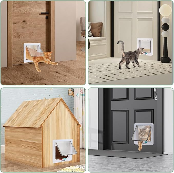 Cat Door- 4-Way Locking Option, Weatherproof & Secure Cat Flap with Easy Installation Kit for Interior/Exterior Doors and Walls (M)