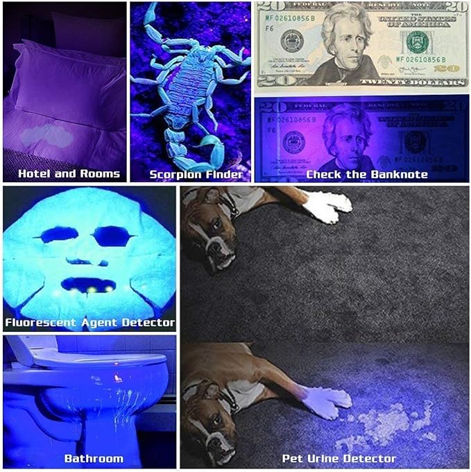 ULTRAFIRE 501B UV Flashlight, Adjustable Focus 395nm Ultraviolet Blacklight Mini Flashlight for Pet Urine Detection, Resin Curing, Scorpion & Bed Bug Detection