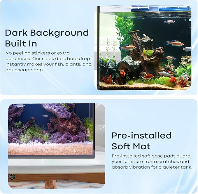 3 Gallon Glass Fish Tank Cube, Small Aquarium Fish Bowl for Betta Goldfish Snails Shrimp Aquatic Planting, Easy to Maintain Ultra Clear Rimless Design for Desktop Small Spaces