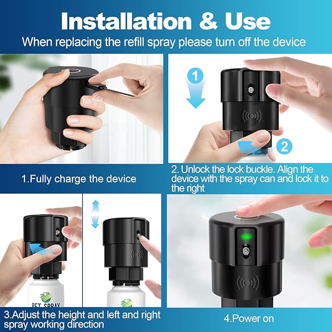 Pet Spray Deterrent System, Motion Activated Cat System, Pet Device Senses Cat & Dog Up to 3 Feet Away, Outdoors & Indoor Cat Deterrent Spray [1 Pack] Black