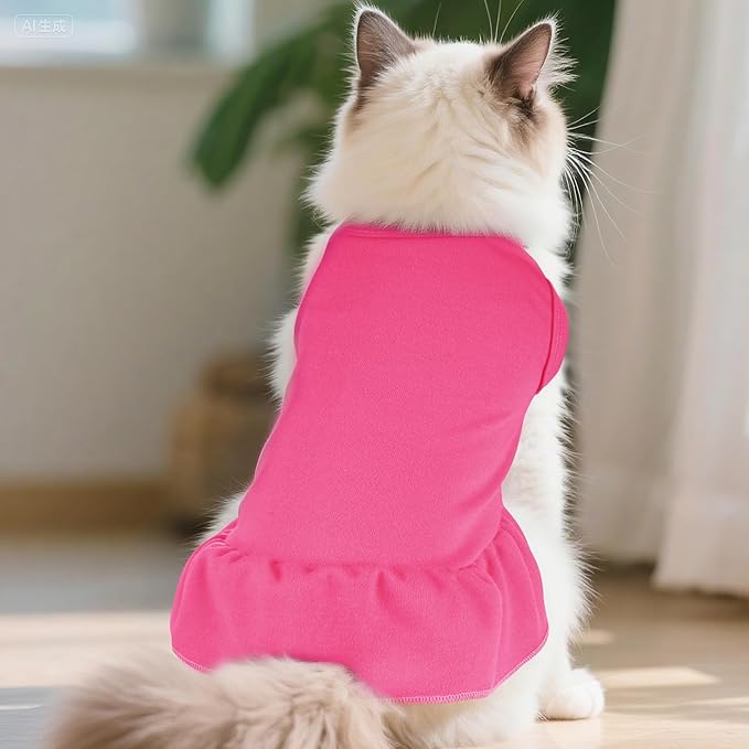 Dog Dresses Cat Skirt Solid Color Dog Clothes Summer Sleeveless Puppy Girl Clothes for Small Pet Dogs Cats (Rose Pink, Small)