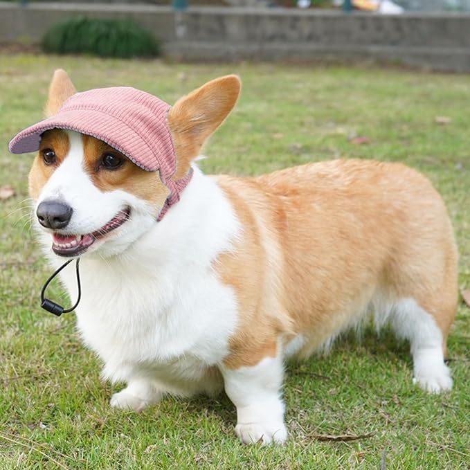 Dog Baseball Cap, Dog Cat Summer Beach Visor Hat with Ear Holes, Adjustable Puppy Sunbonnet Headdress (Pink, X-Small)