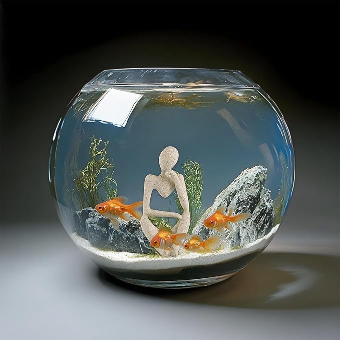 Fish Aquarium Decor Ornaments Minimalist Sandstone Thinker Statue Fish Tank Decorations Small Accessories Resin Abstract Home Decor Fish Toy for Betta Cichlid Goldfish Shrimps Hermit Crabs Turtle