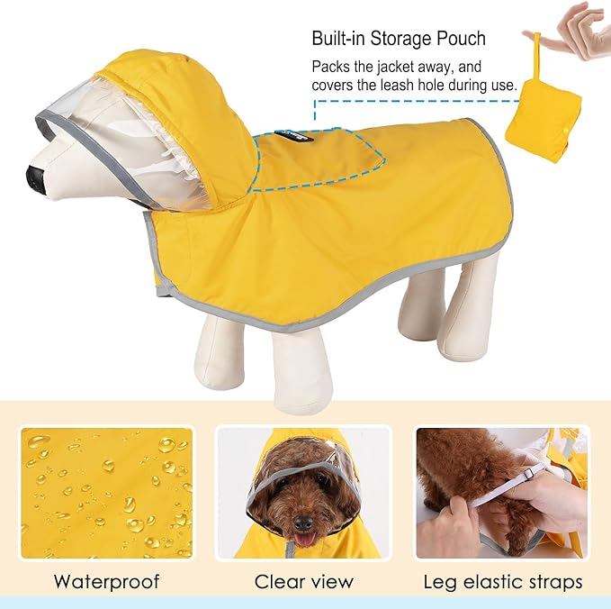 Lukovee Dog Raincoat, Adjustable Dog Rain Jacket with Clear Hooded Double Layer for Large Medium Small Dogs Puppies, Waterproof Rain Coat Poncho with Reflective Storage Pocket & Rim (Y,XL)