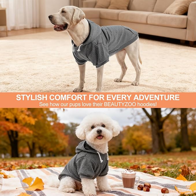 BEAUTYZOO Medium Dog Hoodie Sweater with Pockets, Dog Clothes for Small Medium Dogs Boy Girl, Waffle-Like Laminated Cotton Pet Coats with Hat and Leash Hole, Dark Grey XL
