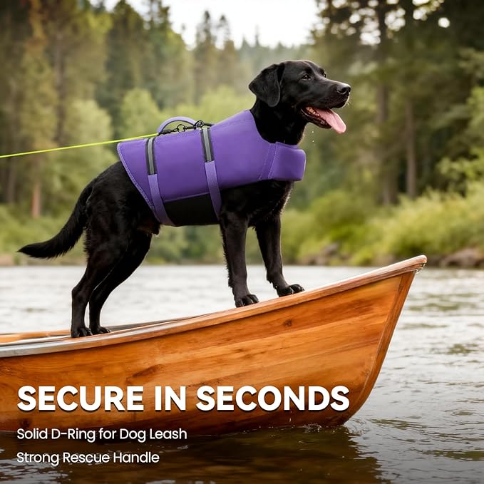 VIVAGLORY Rip Stop Dog Life Vest, Swimming Vest with Handle, Buoyancy for Doggy Puppy, Dog Life Jacket for Swimming & Boating, XXS, Purple